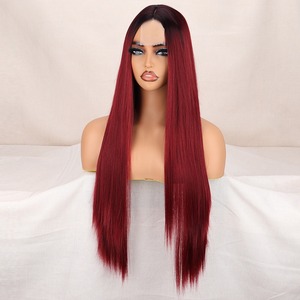 Copertura per <span class=keywords><strong>capelli</strong></span> parrucca sintetica <span class=keywords><strong>rosso</strong></span> <span class=keywords><strong>vino</strong></span> lungo a metà Modulare pizzo dritto in fibra chimica meccanismo alta temperatura seta PVC Bag 1 pezzo - Product Image 3