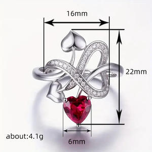 Anillo de cóctel con forma de corazón H293, plata 925, cristal, diamantes de imitación, engaste pavé, regalo para mujer, joyería fina - Product Image 5