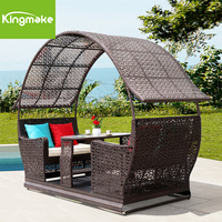 Sofá Cama de Ratán para Jardín, Tumbona de Mimbre para Patio, Tumbona de Playa, Cama de Día de Ratán para Exteriores