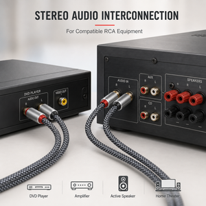 双 RCA 公头立体声音频线，金属外壳，用于 DVD 播放器、放大器、家庭影院系统 - Product Image 3