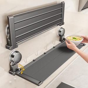 Étagère de rangement murale pliable en aluminium pour cuisine, plateau rectangulaire pour préparation alimentaire avec ventouse, pas de perçage requis - Product Image 4