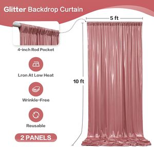 Gogoparti Tenda Scenografica con Paillettes Oro Rosa 10x10FT 5x10FT, 2 Pannelli Senza Pieghe, Glitter per Fotografia, Compleanni, Matrimoni - Product Image 6
