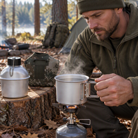 Kit de camping tactique portable, style US, gourde en aluminium camouflage, ensemble de 3 ustensiles de cuisson pour la survie et la randonnée