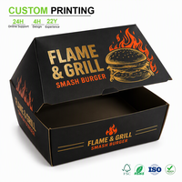 Boîte à burger personnalisée en kraft noir avec impression dorée et couvercle à clapet pour la vente en gros de plats à emporter et de livraison rapide