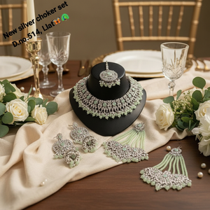 Gold Alloy Bridal Shadow Choker Necklace <b>Set</b> Earrings Maang Tikka Ethnic Trendy Handmade High Quality <b>Crystal</b> Rhinestone Latest - Product Image 3