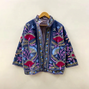Hand Embroidered Cotton Velvet Suzani Boho <b>Hippie</b> Indian Women Winter <b>Jacket</b> Unisex Windproof Breathable Wholesale Coat Export - Product Image 1