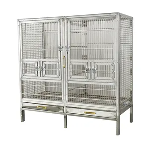 Grande cage à perroquet en acier inoxydable Cage de vol d'élevage d'oiseaux solide pour perroquet ara avec roues et plateau