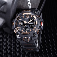 Montre de sport pour femme SMAEL 8008, étanche 5 ATM, affichage numérique et analogique à quartz avec chronomètre, alarme et breloque