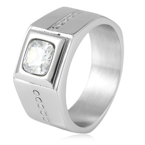 yunnique <b>Titanium</b> Steel <b>Ring</b> Geometric White Gemstone Bezel Setting Women's Fashion Jewelry Gift Silver - Product Image 1