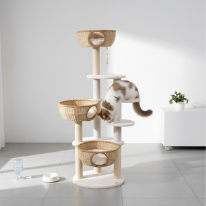 Condo pour <span class=keywords><strong>chat</strong></span> multi-niveaux au <span class=keywords><strong>design</strong></span> simple, style <span class=keywords><strong>scandinave</strong></span>, avec matériaux en bois et lin, respectueux de l'environnement - Product Image 6