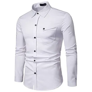Top Wear With Buttoned Cuffs Designer Casual Shirts 100% Cotton Casual Solid Full Sleeves Shirt For Men White Colour