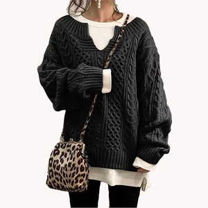 Pull ample tendance pour femmes, rayures audacieuses, design minimaliste personnalisé, style décontracté, pull à col en V - Product Image 5
