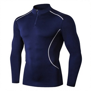 Camiseta Deportiva de Compresión para Hombre, Cuello Redondo, Manga Larga, Ajustada, de Lona, Poliéster/Algodón, con Cierre - Product Image 1