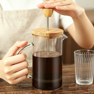 Presse à café en verre borosilicate résistant à la chaleur Tenrey 600 ml Presse à café en bambou avec système de 3 filtres - Product Image 2