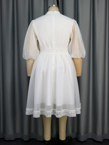 Mezza sbuffa <span class=keywords><strong>maniche</strong></span> a linea da donna abiti Casual Patchwork in pizzo <span class=keywords><strong>Organza</strong></span> - Product Image 6