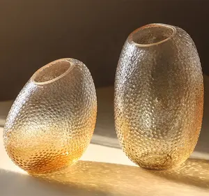 Bixuan ağız üflemeli cam çiçek düzenleme vazo doğal kabarcıklar tasarım Amber ayçiçeği masa süsü Centerpiece vazolar