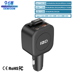 Автомобильное зарядное устройство с выдвижным кабелем, 96 Вт - Product Image 2