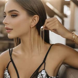 Pendientes Largos de Cadena Delgada Chapados en Oro de Alta Gama para Mujer, Estilo Japonés y Coreano, con Borla y Perla como Piedra Principal, para Fiesta, 2024 - Product Image 1