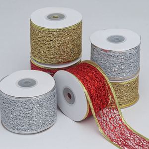 ริบบิ้นตาข่ายกลิตเตอร์แบบโปร่งแสงสีและขนาดตามสั่ง ขนาด 5 ซม. และ 6.3 ซม. ยาว 10 หลา สำหรับตกแต่งช่อดอกไม้งานแต่งงานและเค้ก - Product Image 2