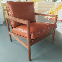 Fauteuil Moderne Rétro en Bois Massif et Cuir à Bras Unique, Idéal pour Salon, Bureau, Balcon – Design Confortable pour la Maison