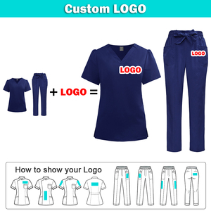Uniformes médicaux personnalisés avec logo, hauts de travail à manches courtes unisexes, pantalons de jogging, spandex, polyester, uniformes médicaux, infirmières, médecins, hôpital - Product Image 2