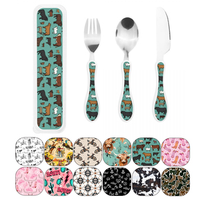 Juego de Cubiertos Infantiles de 3 Piezas Personalizado/al por Mayor, Juego de Cubiertos para Niños, Juego de Utensilios Portátiles con Mango de Calabaza, Cuchillo, Tenedor y Cuchara - Product Image 1