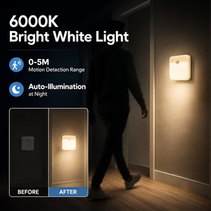 Square <b>LED</b> Night <b>Light</b> Warm White PIR <b>Sensor</b> Control Battery Powered Minimalist Design for Bedroom Closet Hallway - Product Image 3