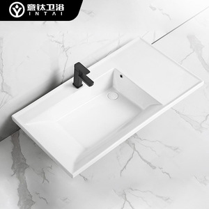 Lavabo carré en céramique monobloc avec un seul trou INTAÏ - Product Image 2