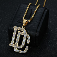 Kalung Liontin DC Bertabur Berlian CZ Personalisasi untuk Rapper, Bahan Stainless Steel PVD, Perhiasan Fashion Pria, Grosir