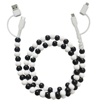 Cable de Carga Rápida Tipo-C con Cuentas de PVC/ABS, 4 en 1, Elegante, Soporte para Auriculares, Transferencia de Datos, 2.4A, Blindaje Trenzado para Teléfonos