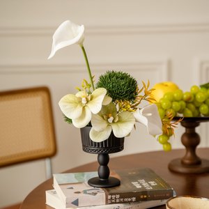 Arreglo de orquídeas artificiales de seda, adorno de escritorio para sala de estar y mesa de comedor, florero decorativo con tulipán y color púrpura - Product Image 4