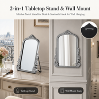 Miroir mural vintage en argent, miroir de table suspendu avec cadre en verre et en bois, décoration rétro pour la maison, accent décoratif pour le salon et la chambre