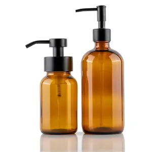 Bomba de sabão líquido âmbar recarregável, frasco de vidro da bomba com tampa dispensadora para cuidados manuais e shampoo, 250ml/500ml