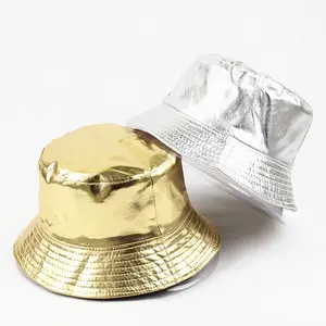 Hot Sale Custom Gold Silver Brilhante Reversível Bucket Hat Moda Unisex Folding Outdoor Sun Proteção Chapéus