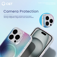 Coque de téléphone de luxe à paillettes dégradées avec protection antichoc 360° en TPU+PET, compatible avec la charge sans fil magnétique IMD IML pour 11-17 Pro Max