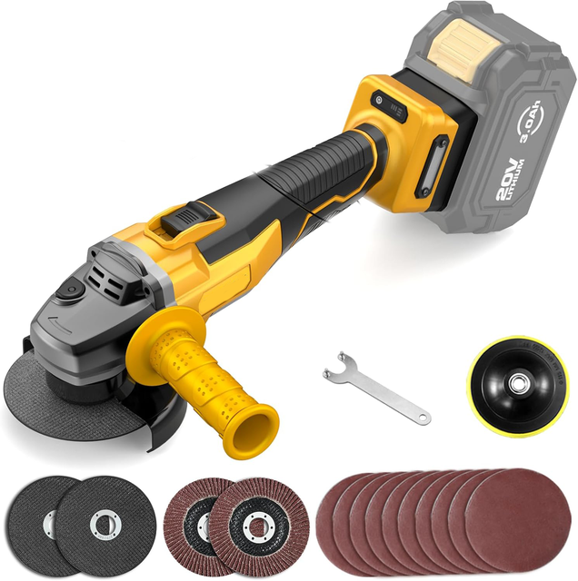 21V DIY Industrial Cordless Brushless Angle Grinder Lithium-Ion Rechargeable Battery Slide Switch Stainless Steel High-Power