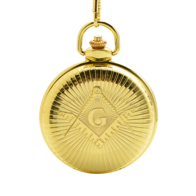 WAH297 Golden Case Value Quality Quartz Movement Freemasonry Masonic Pocket Watch
