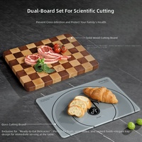 Ensemble de planches à découper rectangulaires 2-en-1 en bois et verre trempé avec support, ustensiles de cuisine antibactériens et durables