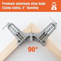 Serres-joints d'angle à 90 degrés, ouverture maximale de 3 pouces, force de serrage de 200 livres, serres-joints réglables à angle droit pour le travail du bois, les meubles