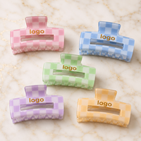 Pince à cheveux en acrylique à carreaux transparente de 8 cm avec logo personnalisé Ume, pince à cheveux rectangulaire à maintien fort, accessoires pour cheveux en gros