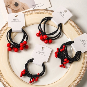 Lot de 2 Chouchous <span class=keywords><strong>Rouge</strong></span> Élastiques à Nœud, Accessoire <span class=keywords><strong>Cheveux</strong></span> Doux pour Enfants avec Strass - Product Image 1