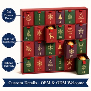 Calendrier de l'Avent Personnalisé OEM ODM <span class=keywords><strong>en</strong></span> Gros, Boîte de <span class=keywords><strong>Compte</strong></span> <span class=keywords><strong>à</strong></span> <span class=keywords><strong>Rebours</strong></span> de Noël 24 Jours avec 25 Compartiments, Usine Certifiée ISO 9001 - Product Image 2