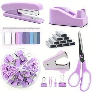 طقم مكتبي بلاستيكي وردي مع دباسة ومقص وشريط لاصق - موديل TZ035 للمدارس والمكاتب - Product Image 2