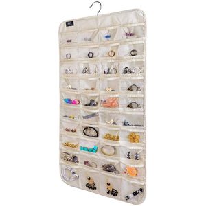 Organisateur de bijoux suspendu, 80 poches, beige, pour le rangement des boucles d'oreilles et des bagues, pour femmes et filles - Product Image 1