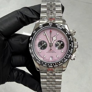 Nuevo Reloj Cronógrafo de Cuarzo para Hombre de 39 mm con Esfera Rosa y Cristal de Zafiro, con Movimiento VK64 - Product Image 1