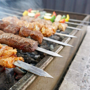 Khuyến mãi 6pcs kabob xiên cho bán thép không gỉ dài BBQ xiên đặt cho thịt tôm GÀ RAU với tay cầm bằng gỗ - Product Image 3