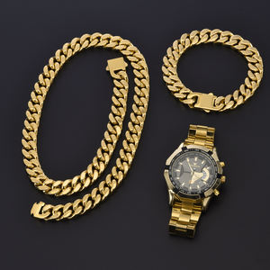 Conjunto <span class=keywords><strong>de</strong></span> reloj <span class=keywords><strong>de</strong></span> lujo con cadena <span class=keywords><strong>cubana</strong></span> para hombre y <span class=keywords><strong>mujer</strong></span>, conjunto <span class=keywords><strong>de</strong></span> reloj <span class=keywords><strong>de</strong></span> cuarzo <span class=keywords><strong>de</strong></span> acero inoxidable con cadena <span class=keywords><strong>de</strong></span> estilo Hip Hop para regalo - Product Image 2