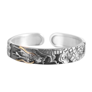 Bracciale in Argento Puro 999 per Uomo, Stile Retrò Opaco con Intarsi in Rame e Corniola, Apertura a Drago, Punk Rock Hip Hop - Product Image 1