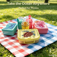 Boîte à lunch isotherme portable avec motif de vie marine mignon, bol à soupe, compatible micro-ondes, récipient en plastique de 0 à 1 L pour tous les âges