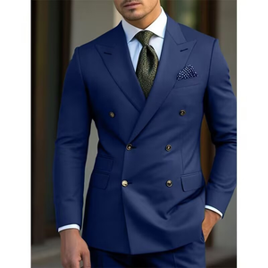 Costumes de smoking croisés grande taille pour hommes, 3 pièces, coupe ajustée, veste à col en V + gilet + pantalon à braguette zippée pour fêtes <span class=keywords><strong>et</strong></span> mariages - Product Image 4